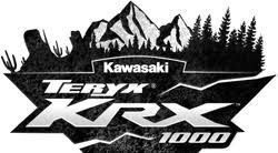 Kawasaki Teryx KRX 1000 logo over black forest and mountain silhouette