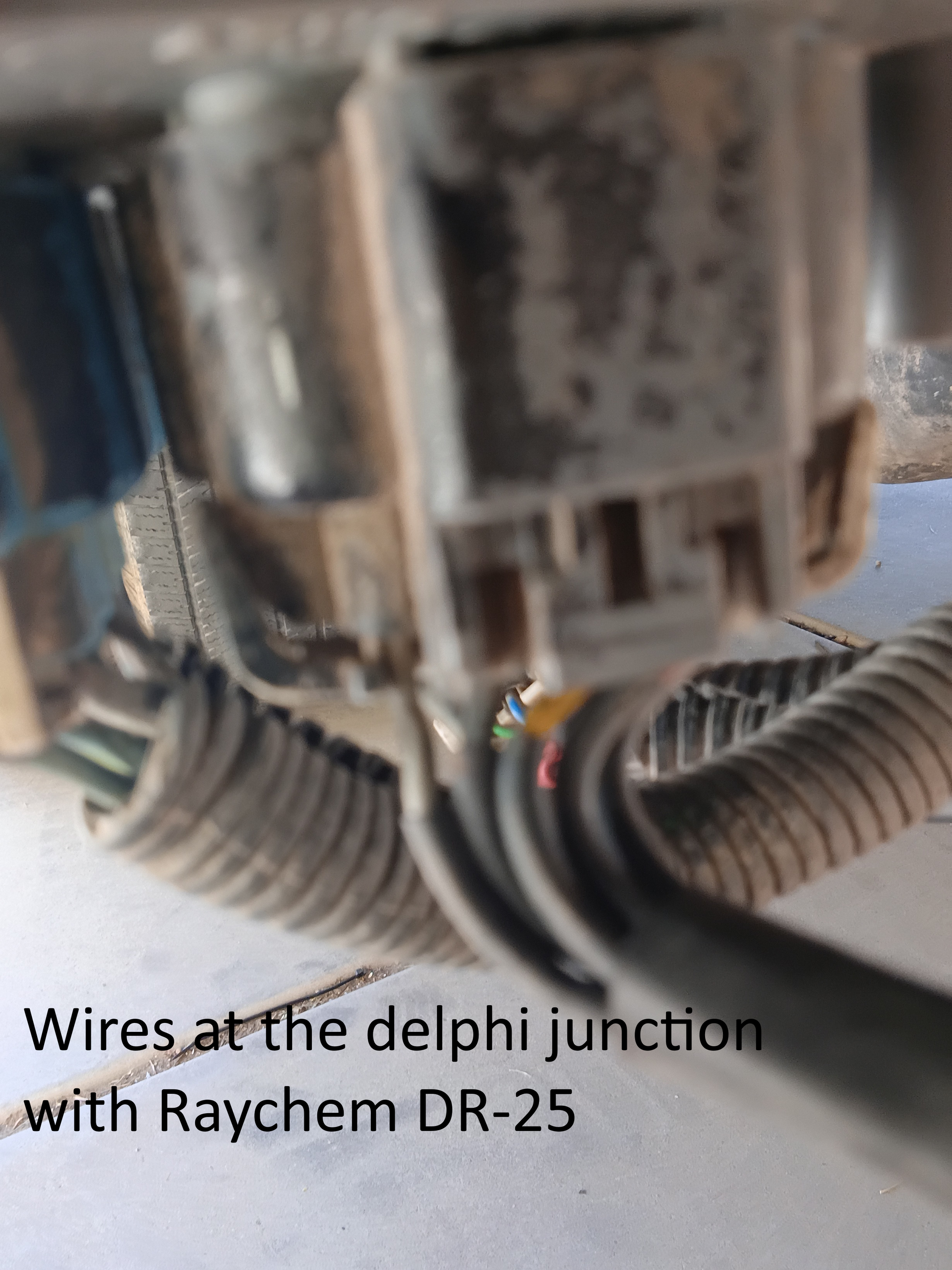 Delphi junction connector with Raychem DR-25 sleeving and bundled wires underneath