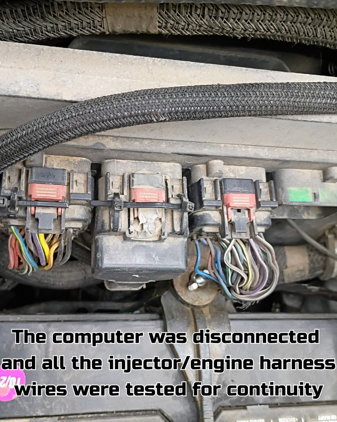 Protected engine wiring routed through Jeep Wrangler engine bay