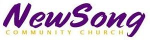 The logo for new song community church is purple and white.
