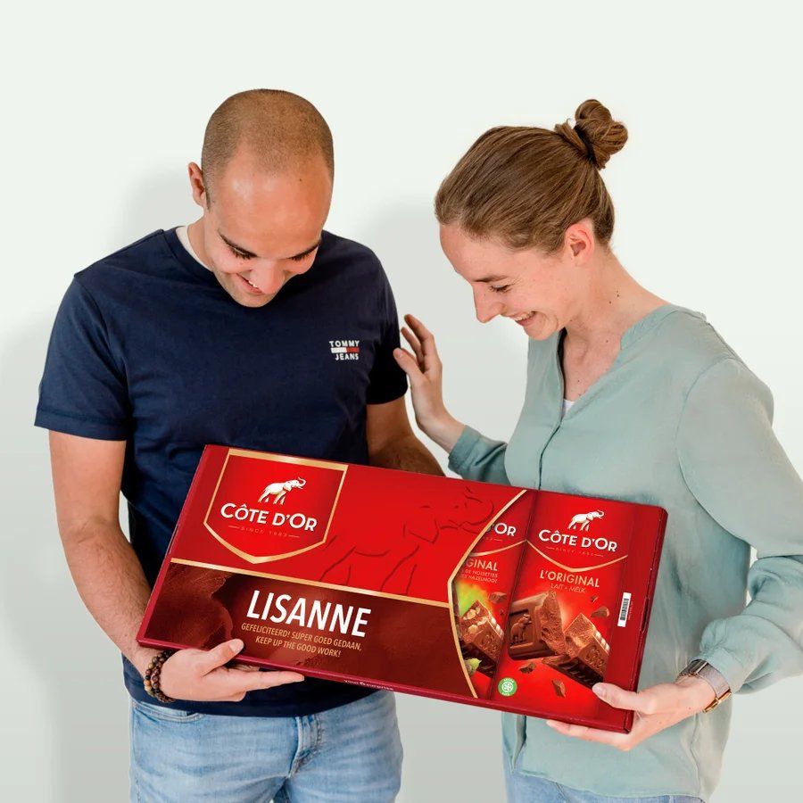 Côte d'Or reep met naam - Cadeau voor de juf of meester