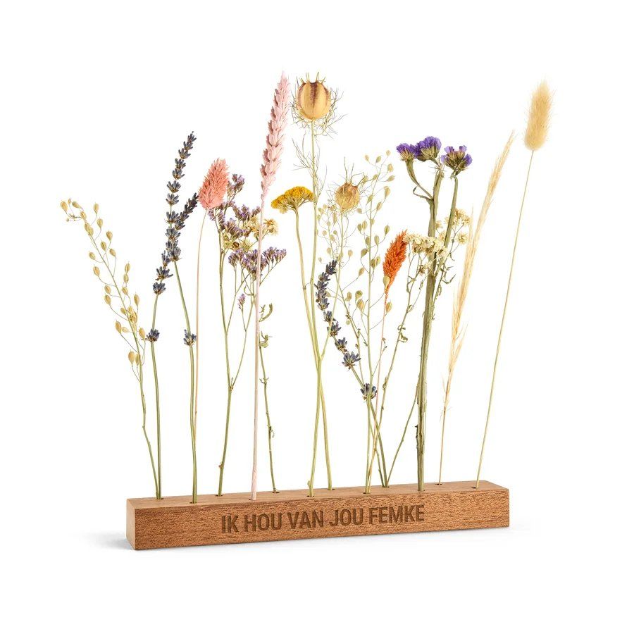 Droogbloemen in Houten Blok - Cadeau 60 jaar