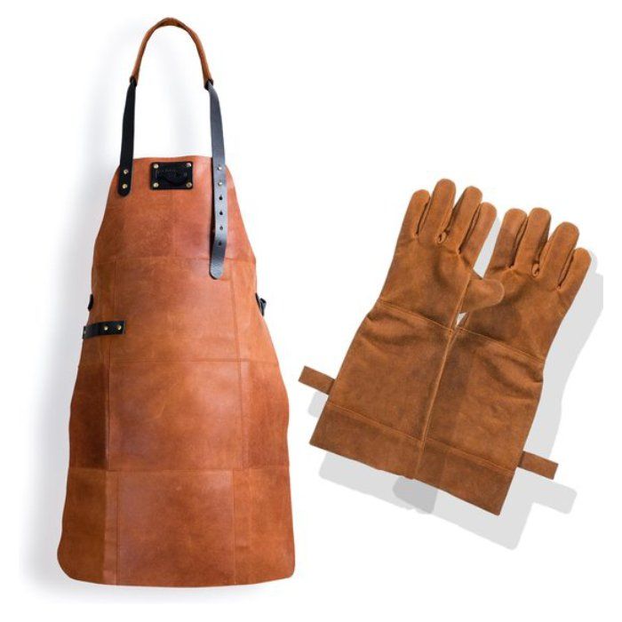 Leren schort en leren handschoenen