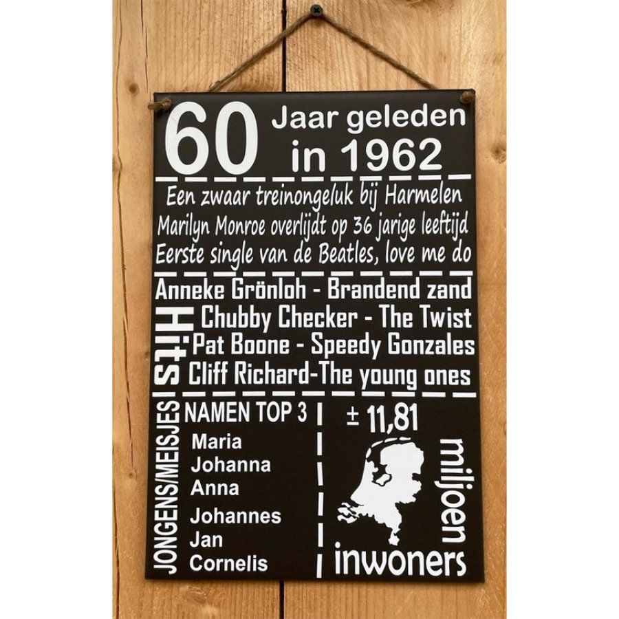 Tekstbord 60 Jaar geleden - Cadeau 60 jaar