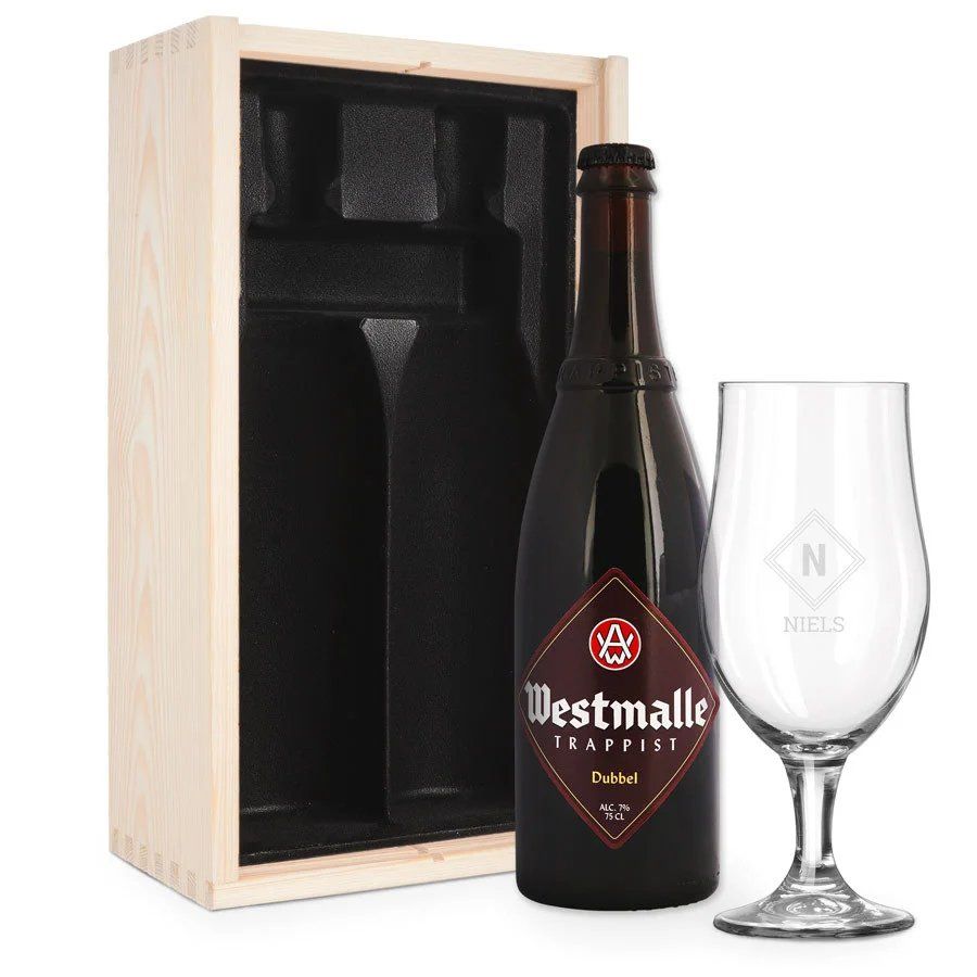 Westmalle dubbel Bierpakket met Gegraveerd Glas - Cadeau 60 jaar