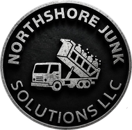 Northshore Junk Solutions LLC logo with a tow truck lifting a dumpster on a black circle badge
