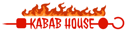 Kabab House A logo for a restaurant called kabab house with flames on a skewer.