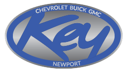 Blue oval Chevrolet Buick GMC Newport dealership logo with stylized “Key” text