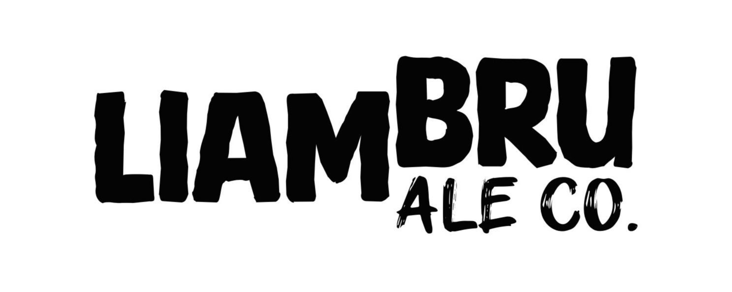 Black-and-white mountain logo with text: “Beer is Better in the Mountains,” Liambru Ale Co.
