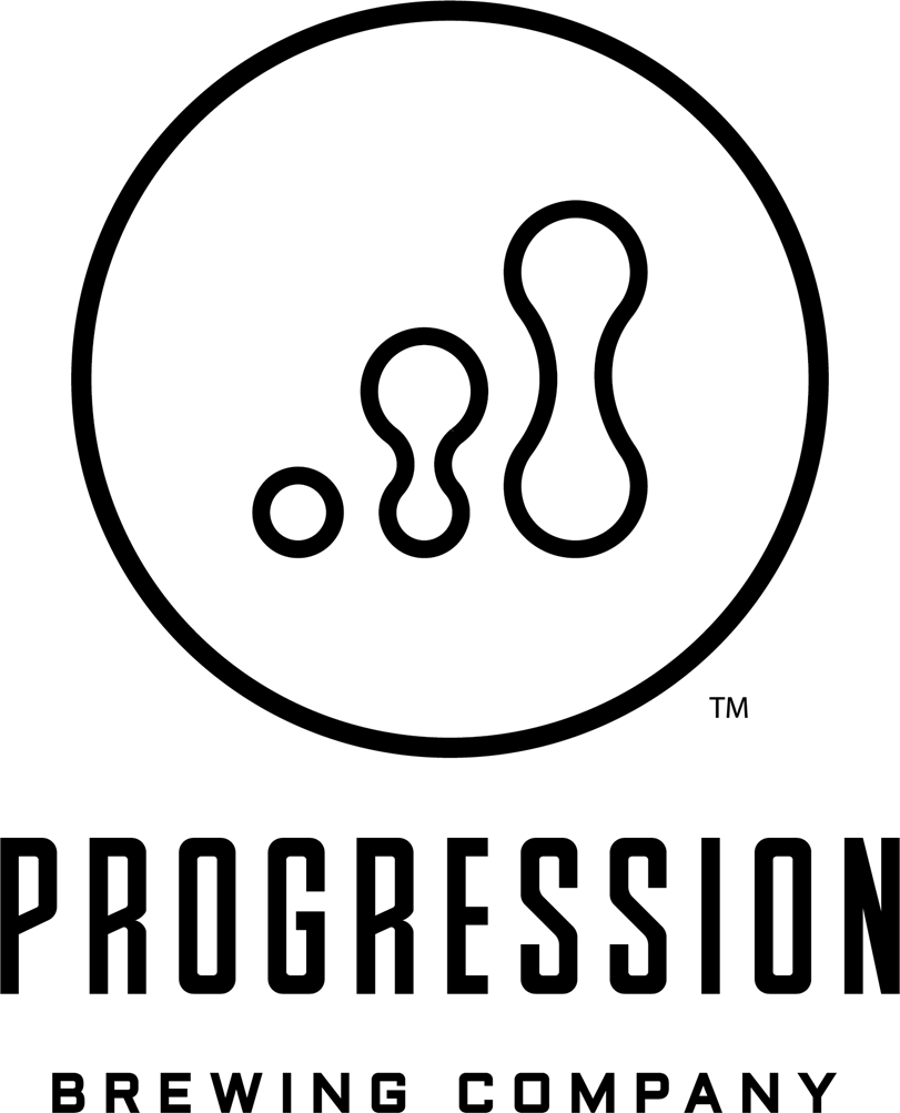 Progression Brewing Company logo with black outlined circle and abstract shapes