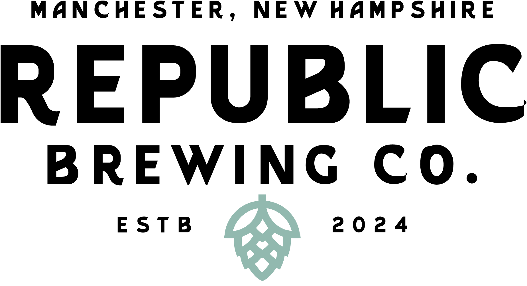 Logo for Republic Brewing Co., Manchester, New Hampshire, with hop icon and “ESTB 2024” text.
