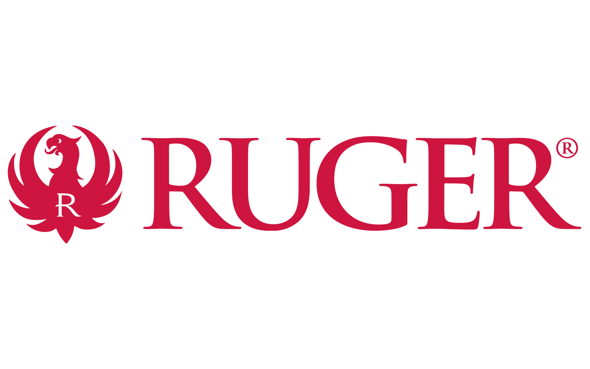 RUGER logo in red with a circular emblem featuring an R and bird design