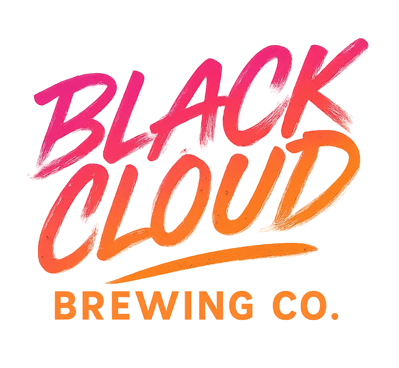 Black Cloud Brewing Co. logo in pink, orange, and yellow script on white background