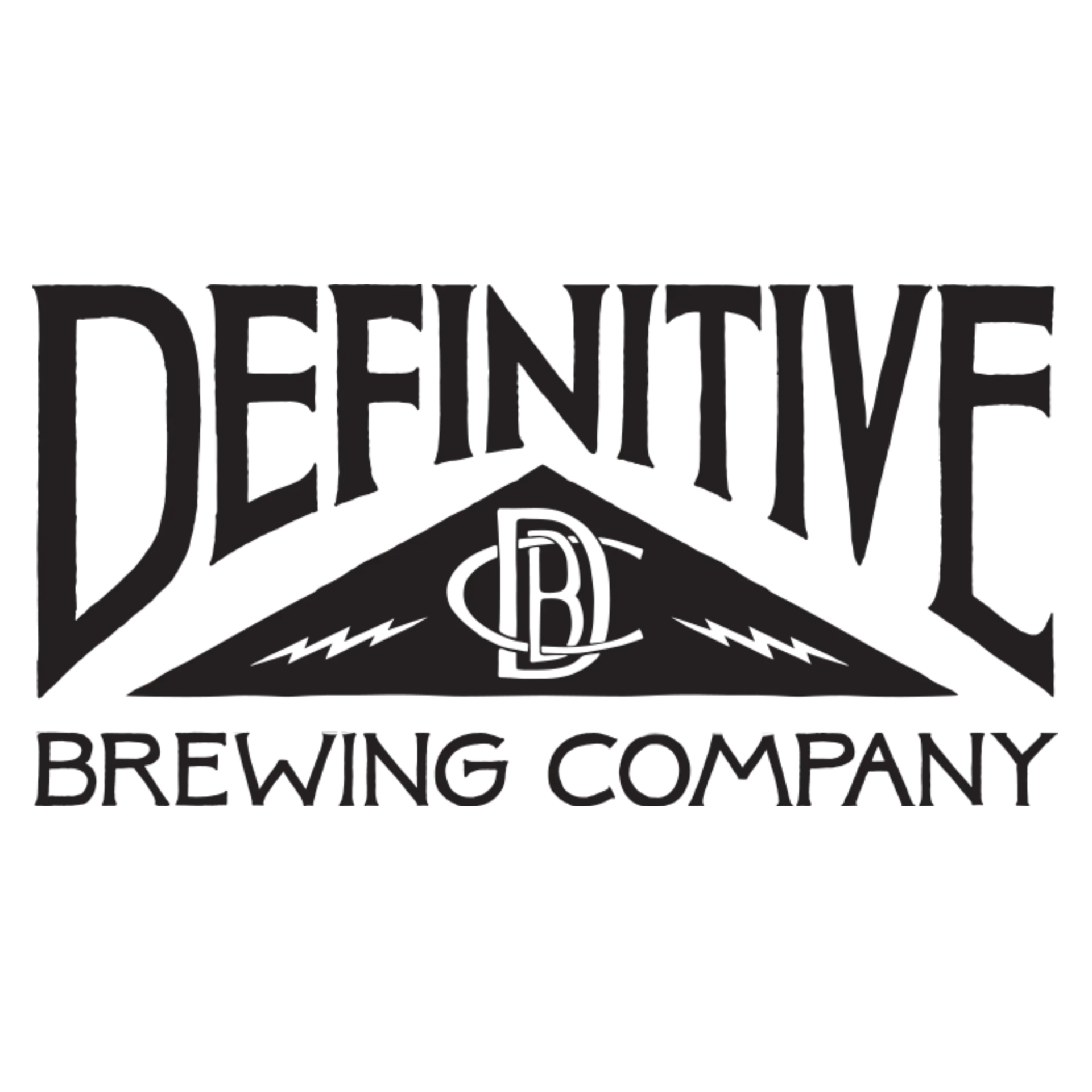 Definitive Brewing Company logo in black with bold stylized text and mountain graphic