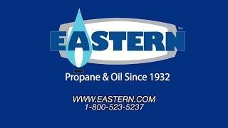 Eastern Propane & Oil logo on blue background with website and phone number
