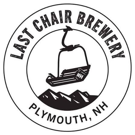 Last Chair Brewery logo with ski lift over mountains, Plymouth, NH