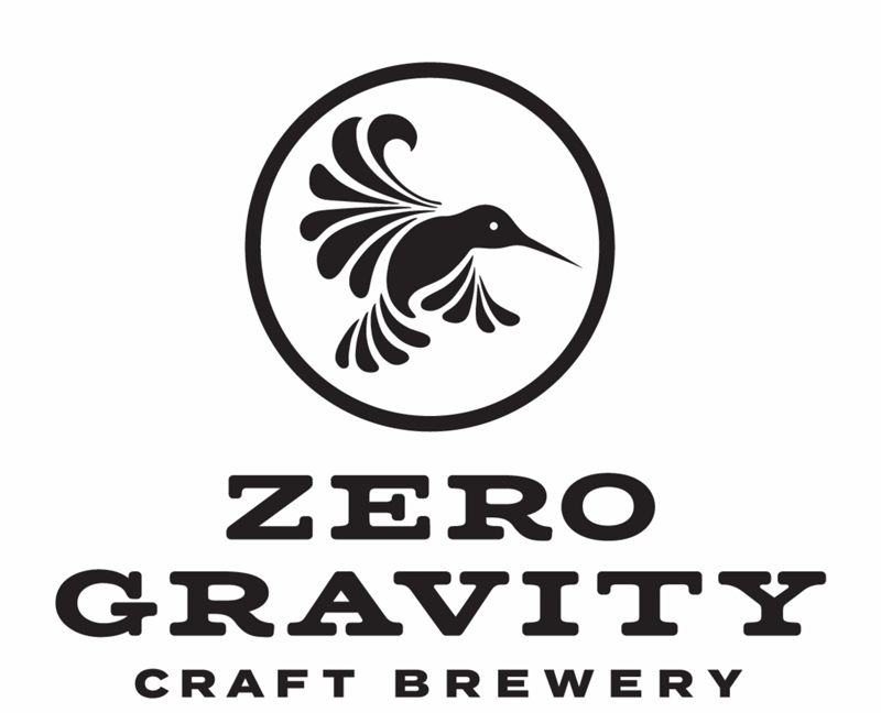 Black hummingbird logo above text “ZERO GRAVITY CRAFT BREWERY” on white background