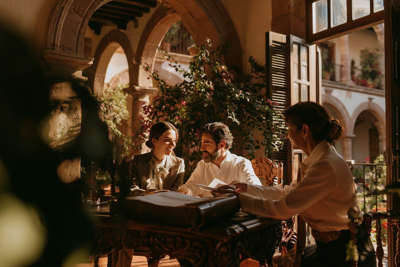 Couple at the civil registry office planning their wedding in San Miguel de Allende, Mexico