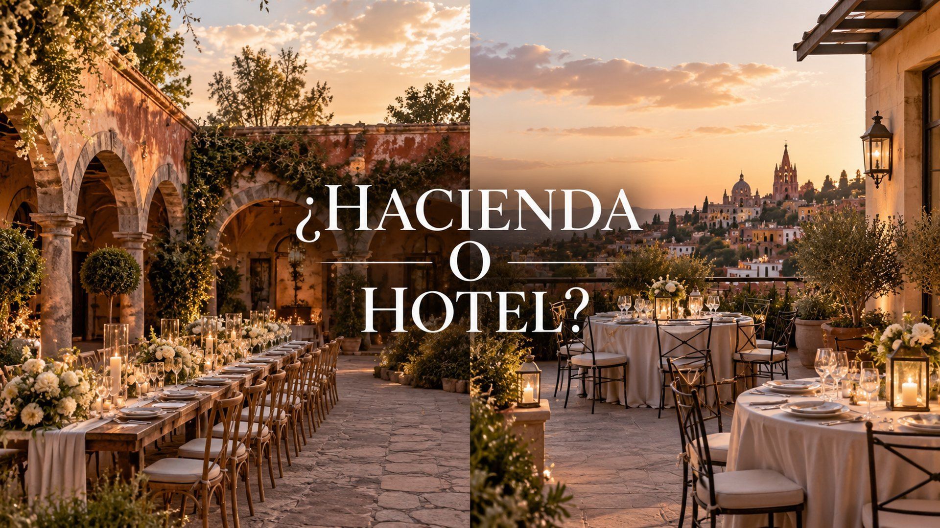 Comparación de una boda en el patio de una hacienda colonial y en la terraza de un hotel boutique en San Miguel de Allende