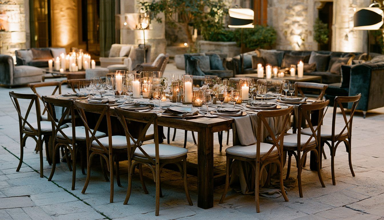 Montaje de mesa con servicio de catering en una boda en San Miguel de Allende