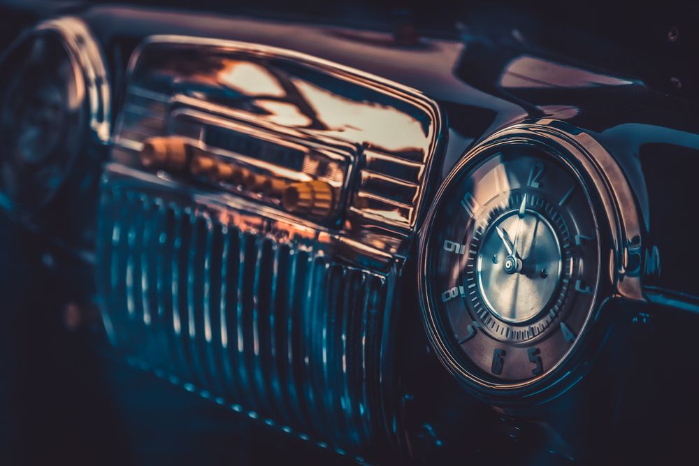 Clock on Dashboard — Classic Car Hire in Dundowran Beach, QLD