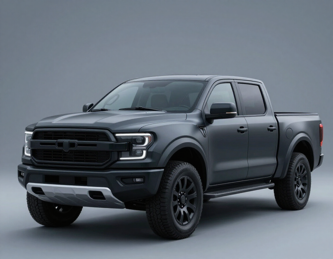 Matte charcoal wrap on pickup truck