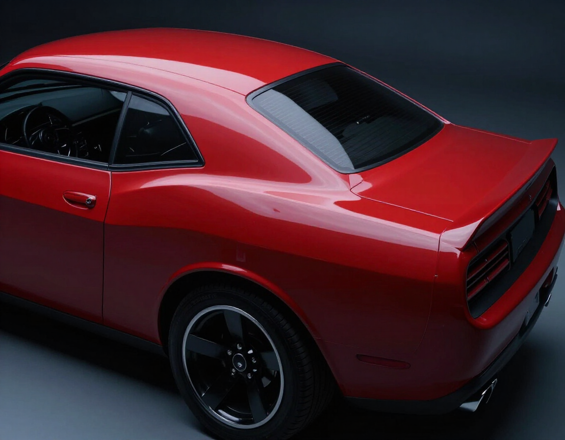 High gloss red wrap on muscle car