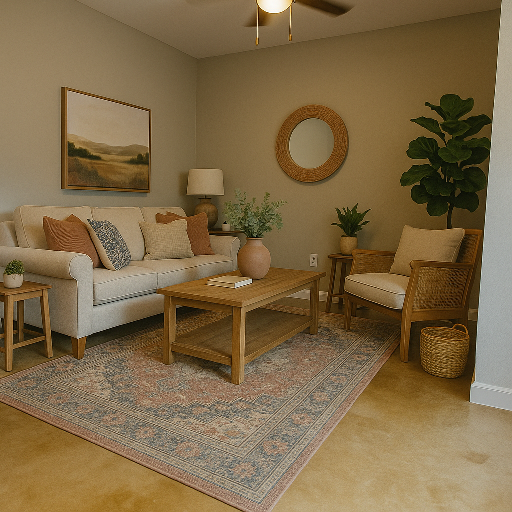 Kitchen with white cabinets, black appliances, granite countertops, and a window.