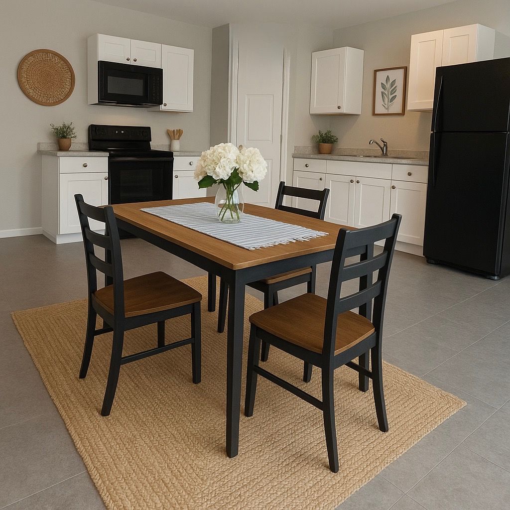 View of a black chain-link fence separating a grassy yard from a wooded area with bare trees.