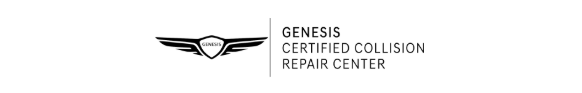 Genesis Certified Collision Repair Center logo. Black and white winged emblem with text to the right.