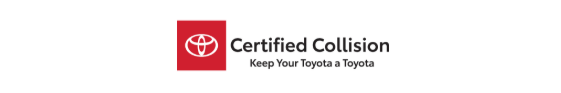 Toyota Certified Collision logo. Red square with Toyota logo, "Certified Collision," and "Keep Your Toyota a Toyota" text.