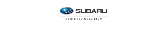 Subaru Certified Collision logo: Blue oval with stars and the Subaru name, "CERTIFIED COLLISION" below.