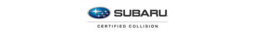 Subaru Certified Collision logo: Blue oval with stars and the Subaru name, "CERTIFIED COLLISION" below.