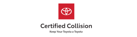 Toyota Certified Collision logo. Red square with Toyota logo, "Certified Collision," and "Keep Your Toyota a Toyota" text.
