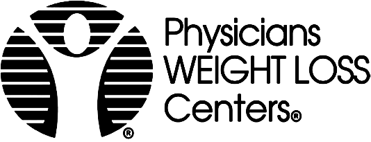 Physicians Weight Loss Centers logo with black striped icon and black text on white background