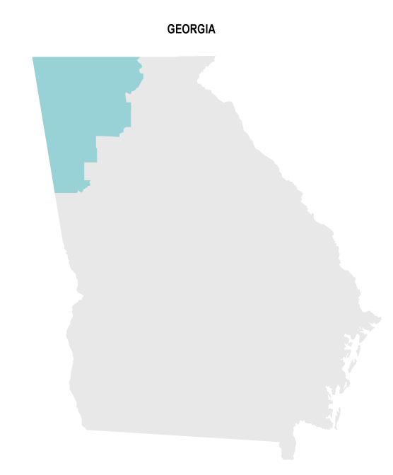 A map of georgia with a blue region highlighted.