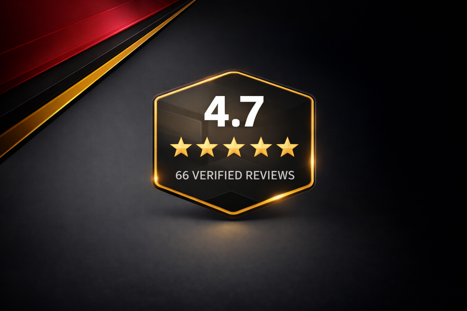 4.7 star rating badge with 66 verified reviews on a dark background