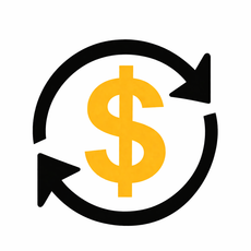 Black circular arrows around a gold dollar sign symbolizing money exchange or circulation