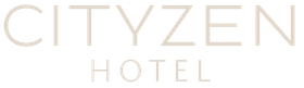 The logo for the cityzen hotel is white on a white background.