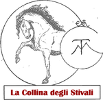 Logo con un cavallo stilizzato a mano e la scritta “La Collina degli Stivali” in rosso.