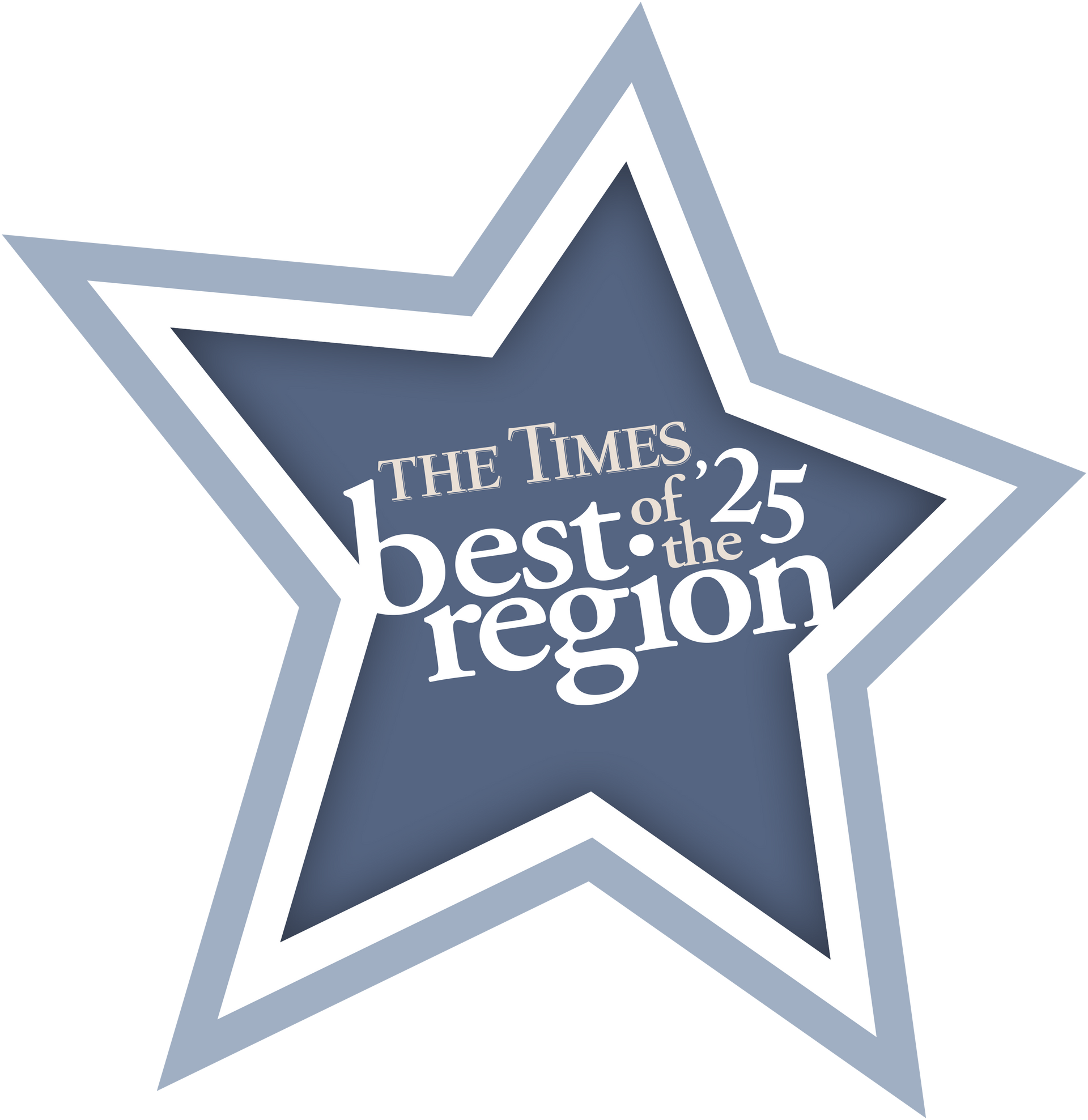 “The Times Best of the Region” star logo in white and blue-gray text on a dark blue star outline