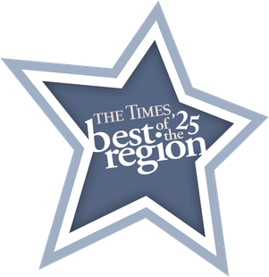 “The Times Best of the Region” star logo in white and blue-gray text on a dark blue star outline