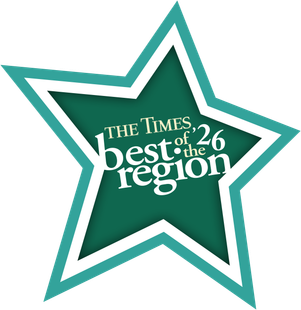 Teal and green star logo reading “The Times best of the region 26”