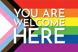 Progress Pride flag with text