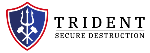 Trident Secure Destruction logo with red-and-blue shield emblem and trident icon