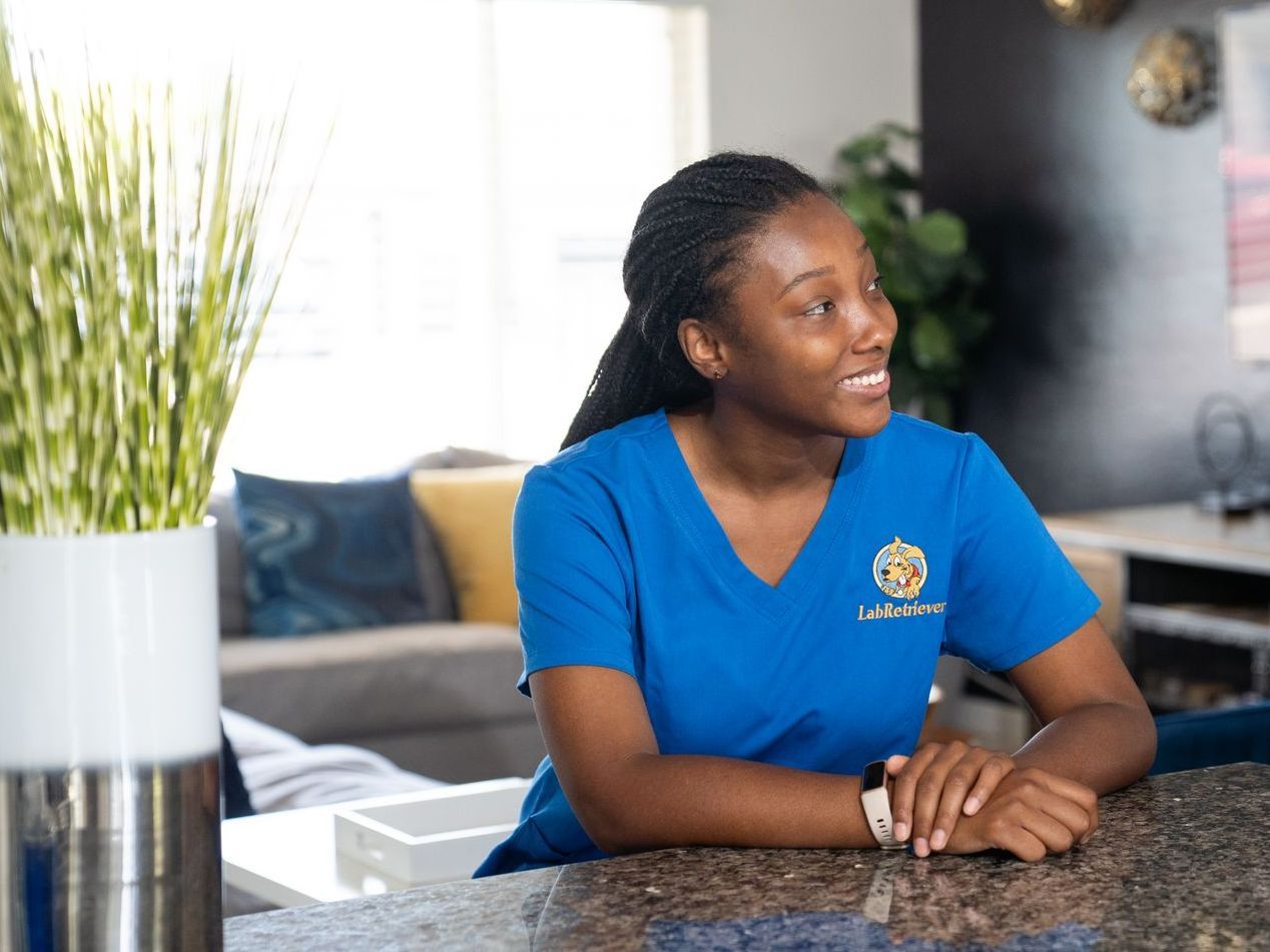 Mobile phlebotomist smiling | at home blood draw service Sarasota