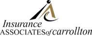 The logo for the insurance associates of carrollton is black and gold.