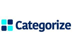Um logotipo azul e branco para uma empresa chamada categorizar.