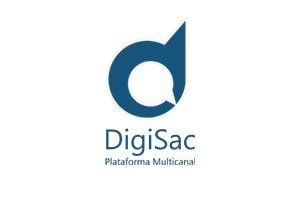 Um logotipo azul e branco para digisac platforma multicanal