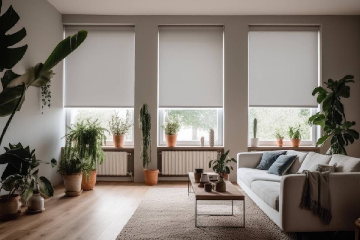 Roller Shades filtering light through a living room window in a home near Manchester, NH